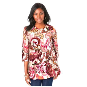 Plus sz bright colorful pink teal yellow soft stretch tunic blouse. Sz 18/20